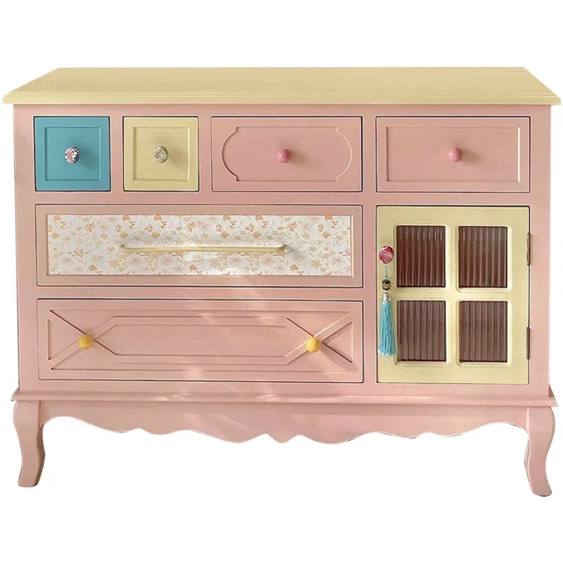 HHDesign Colourful Bedroom Cabinet French Style Storage Creative Wood Bedroom