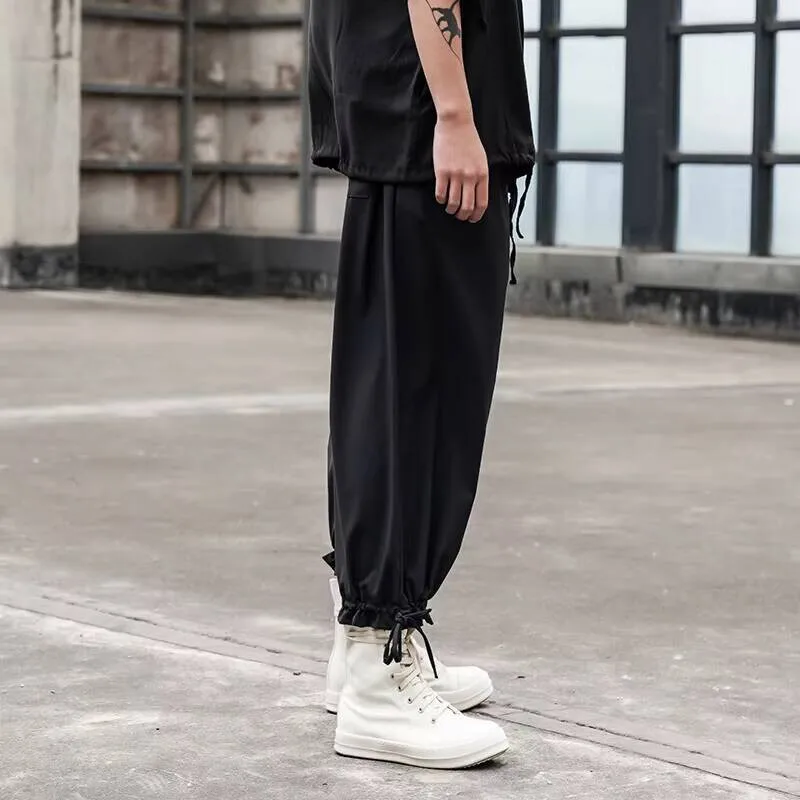 

Flower-Shaped Waist With Drawstring Design Pants Men's New Classic Dark Hip-Hop Street Japanese Loose Casual Harlem Pants