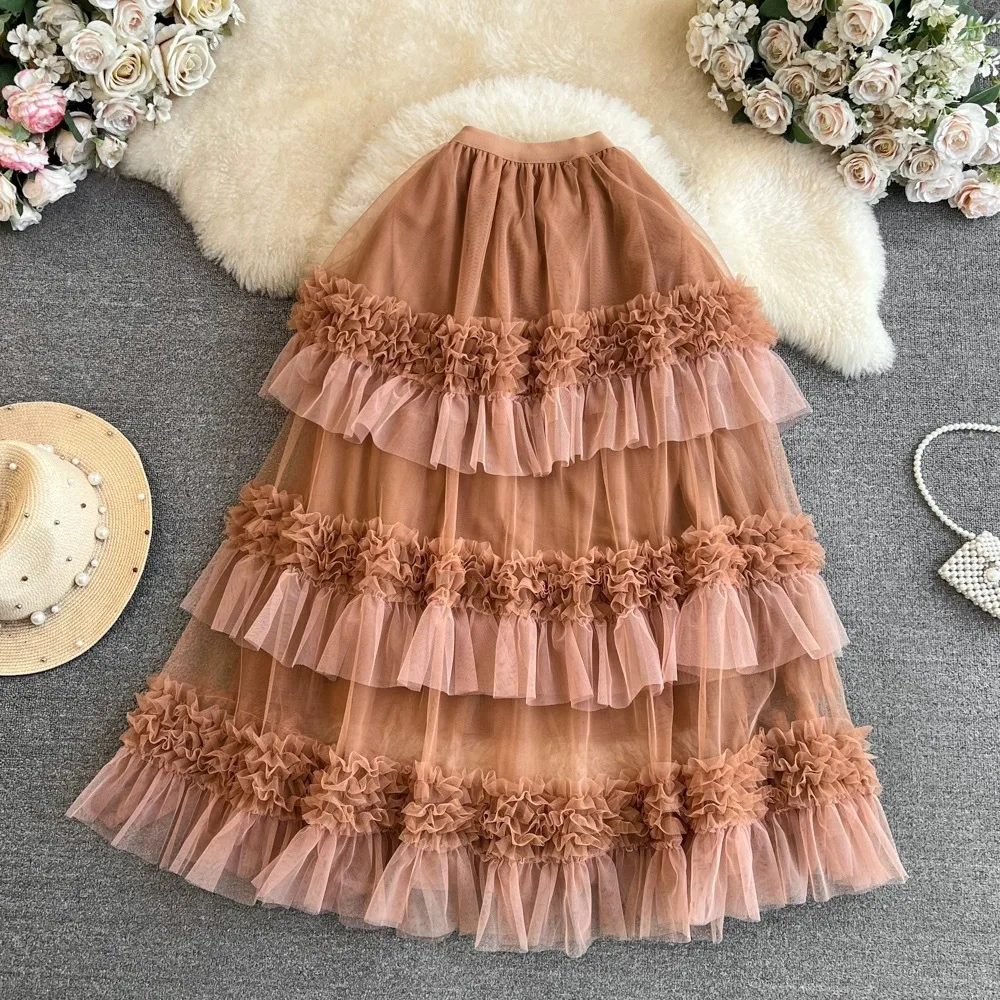 Autumn and Winter New Color Matching Fashion Wear Large Hem Gauze Skirt Dancing Skirt Heavy Industry Cake Skirt