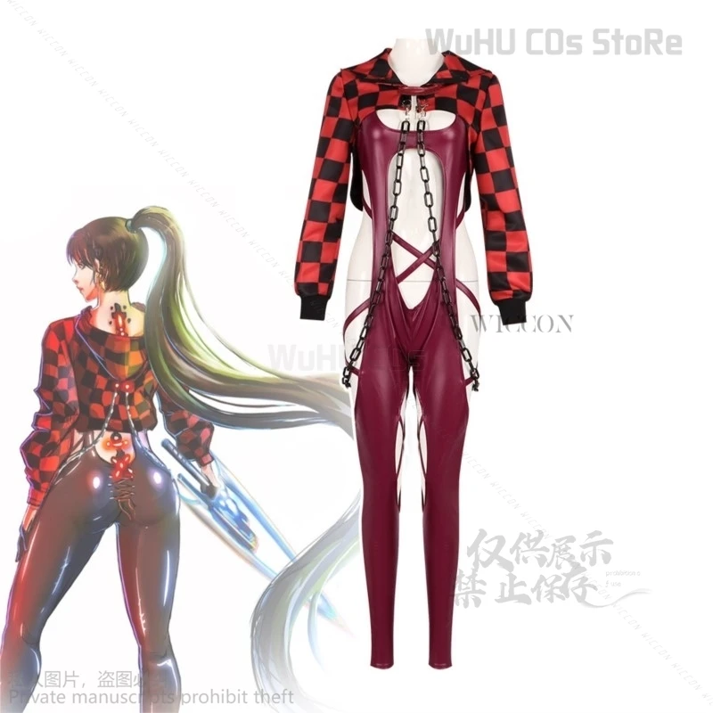 

Anime Game Stellar Cosplay Eve Blade Jumpsuit Cape For Adult Red Driver Outfit Halloween Party Gloves Chain Accessories Sexy Cos