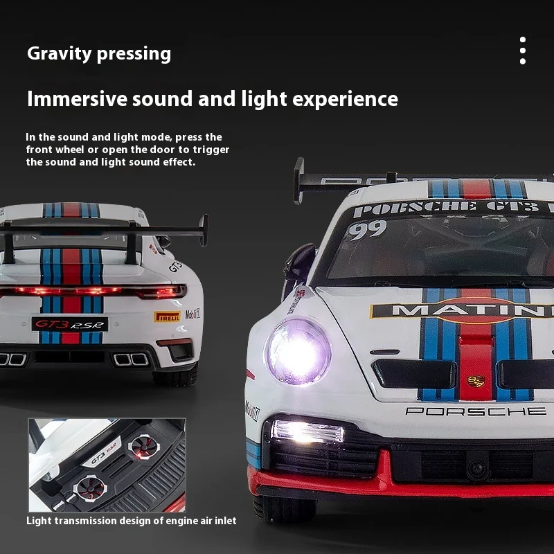 Jianyuan 1:24 Porsche 911 Gt3 Rsr Track Edition Can Emit Sound And Light Sports Car Children'S Toy Car Alloy Model Desktop Decor