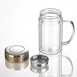 Double Glass Teacup Male Water Glass with Strainer Large Capacity Office Cup Tea Cup Insulation pot  Vacuum kettle Thermos for