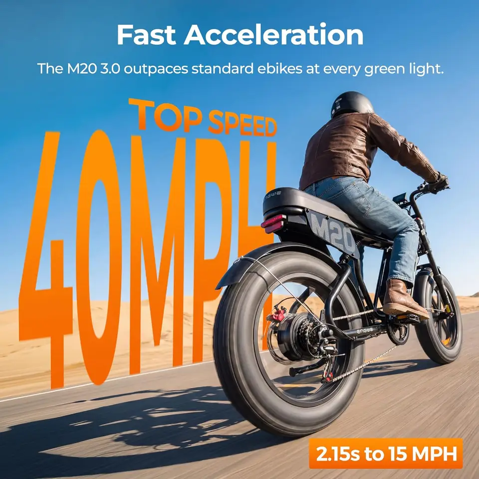 M20 3.0 Electric Bike for Adults, Moped-Style Offroad Fat Tire Ebike, 3300W Peak Power 120N.m Torque 60V 20Ah Single/40Ah image 3