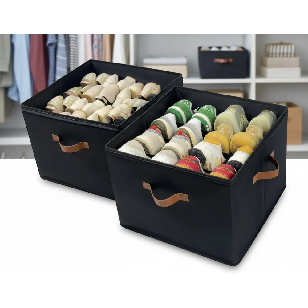 

Коробка для хранения обуви из 2 штук с прозрачной крышкой, регулируемые перегородки, вмещает 16–32 пары, компактный тканевый органайзер для шкафа