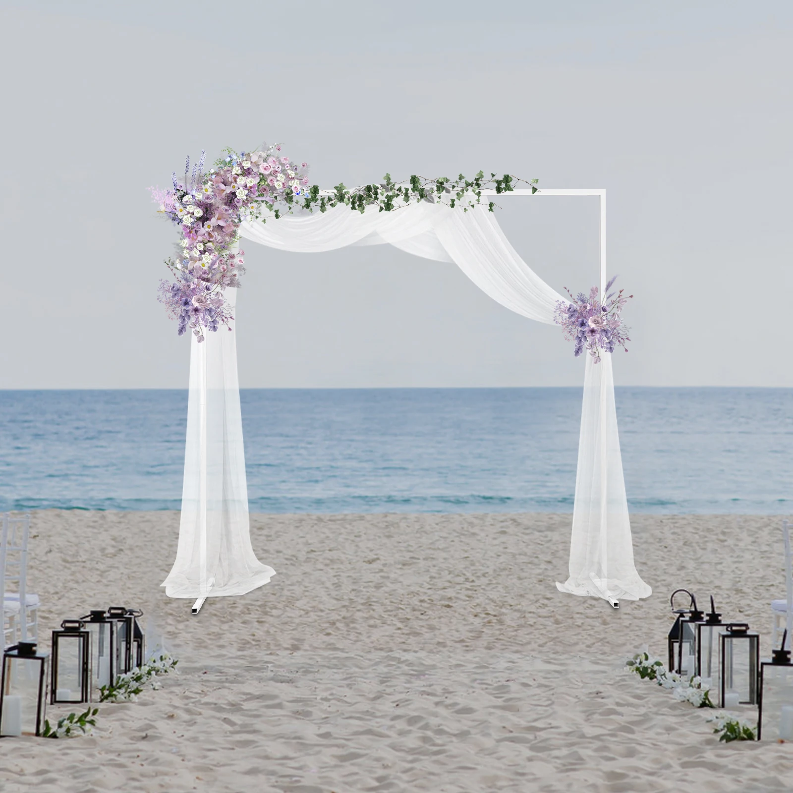 

Белое оцинкованное железо, квадратная трубка 25 мм, 2x2 м, поддержка свадебной арки, стабильная Т-образная основа, многоразовая свадебная фоновая рамка