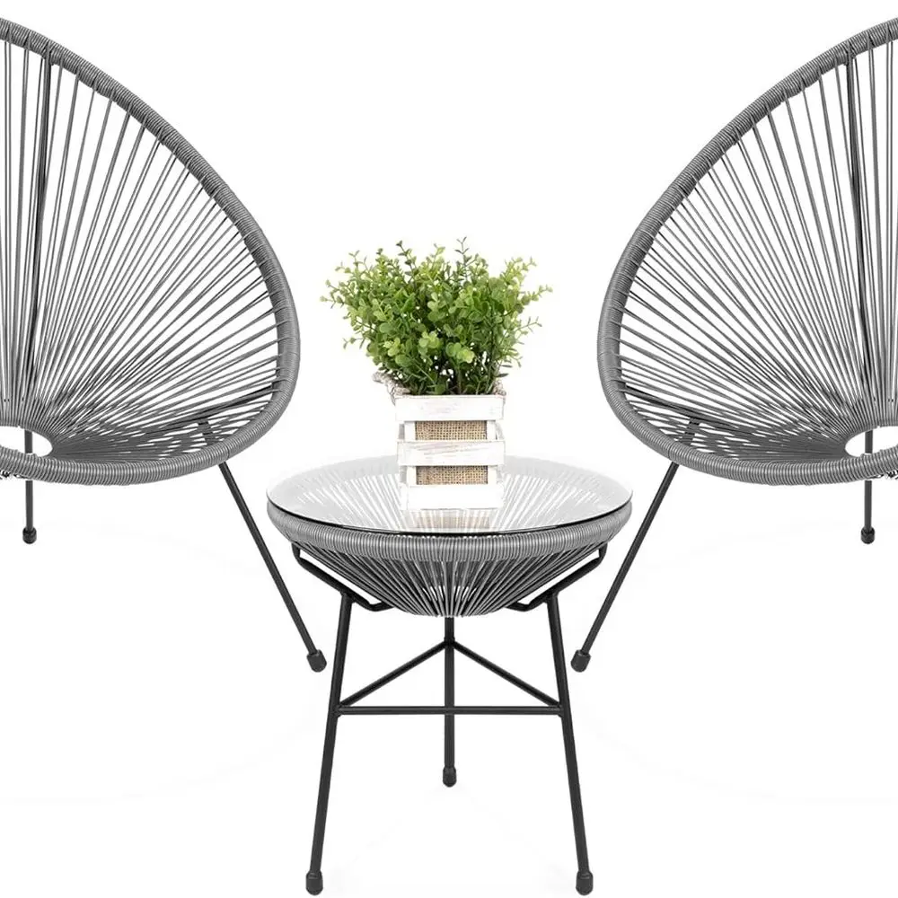 

Gray All-Weather Acapulco 3-Piece Patio Bistro Set with Plastic Rope Chairs and Glass Top Table