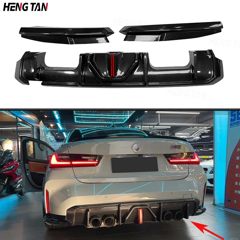 

For BMW M3 G80 M4 G82 G83 Coupe 2021+ Dry Carbon Fiber Rear Bumper Lip With Light Diffuser Spoiler JC Style Body kit