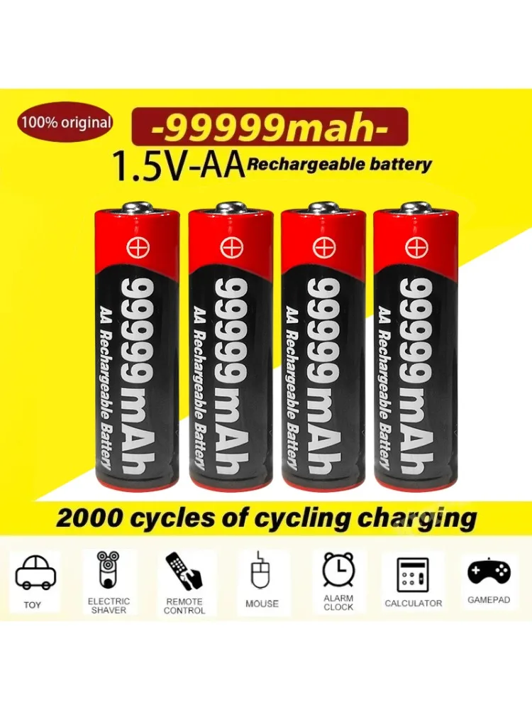 

2024 New AA Battery 99999 MAh 1.5V Rechargeable Battery AA for Flashlights, Toys, Mice, Microphones, Etc.+Free Shipping