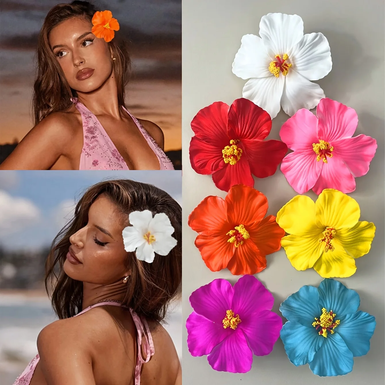

7Pcs Hawaiian Flower Hairpin, Ladies Hibiscus and Lotus Hairpin, Fashion Faux Flower Hairpin