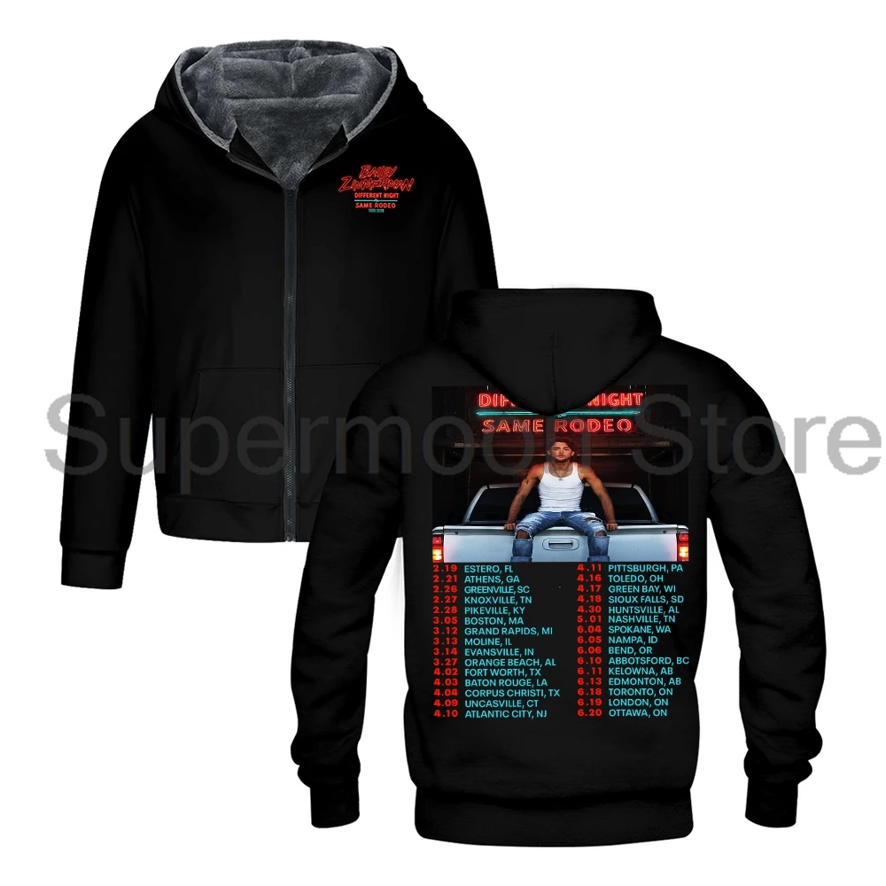 Bailey Zimmerman Different Night Same Rodeo Tour 2026 Zip Up Hoodie Long Sleeve Outerwear Coat Women Men Hooded Jacket Parkas