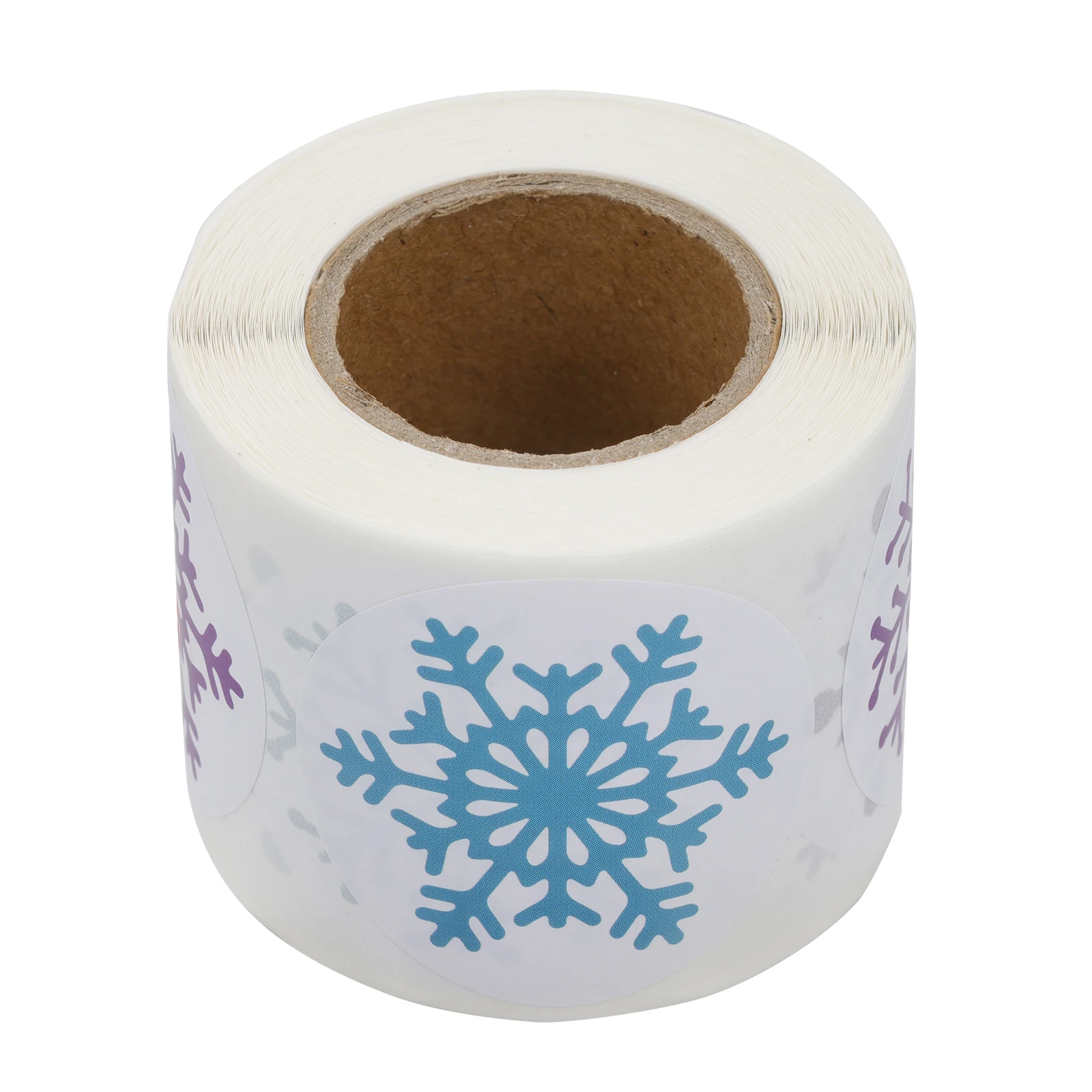 500 Uds. Pegatinas de copos de nieve de Navidad, rollo de decoración DIY para vacaciones, pegatina autoadhesiva para álbum de recortes, adorno de copo de nieve redondo