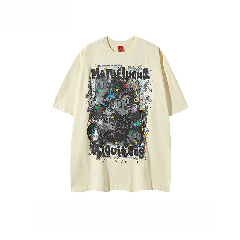 الأمريكية الرجعية بينوكيو الكرتون طباعة قصيرة الأكمام تي شيرت المرأة كبيرة الحجم الهيب هوب Ins زوجين عالية الجودة القطن تي شيرت