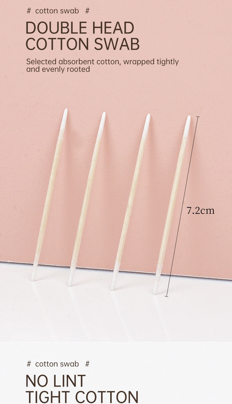 100/300 Stück Einweg-Doppelend-ultrakleine Wattestäbchenbürste, fusselfrei, Mikro-Holz-Make-up-Pinsel, Werkzeuge zum Entfernen von Wimpernkleber – Detail 3