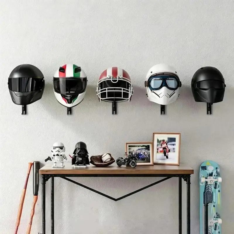 1Pcs 180° Rotation Football Helmet Rack Helmet Display Hanger Stand Wall Mount Motorcycle Helmet Holder For Caps With 2 Hooks