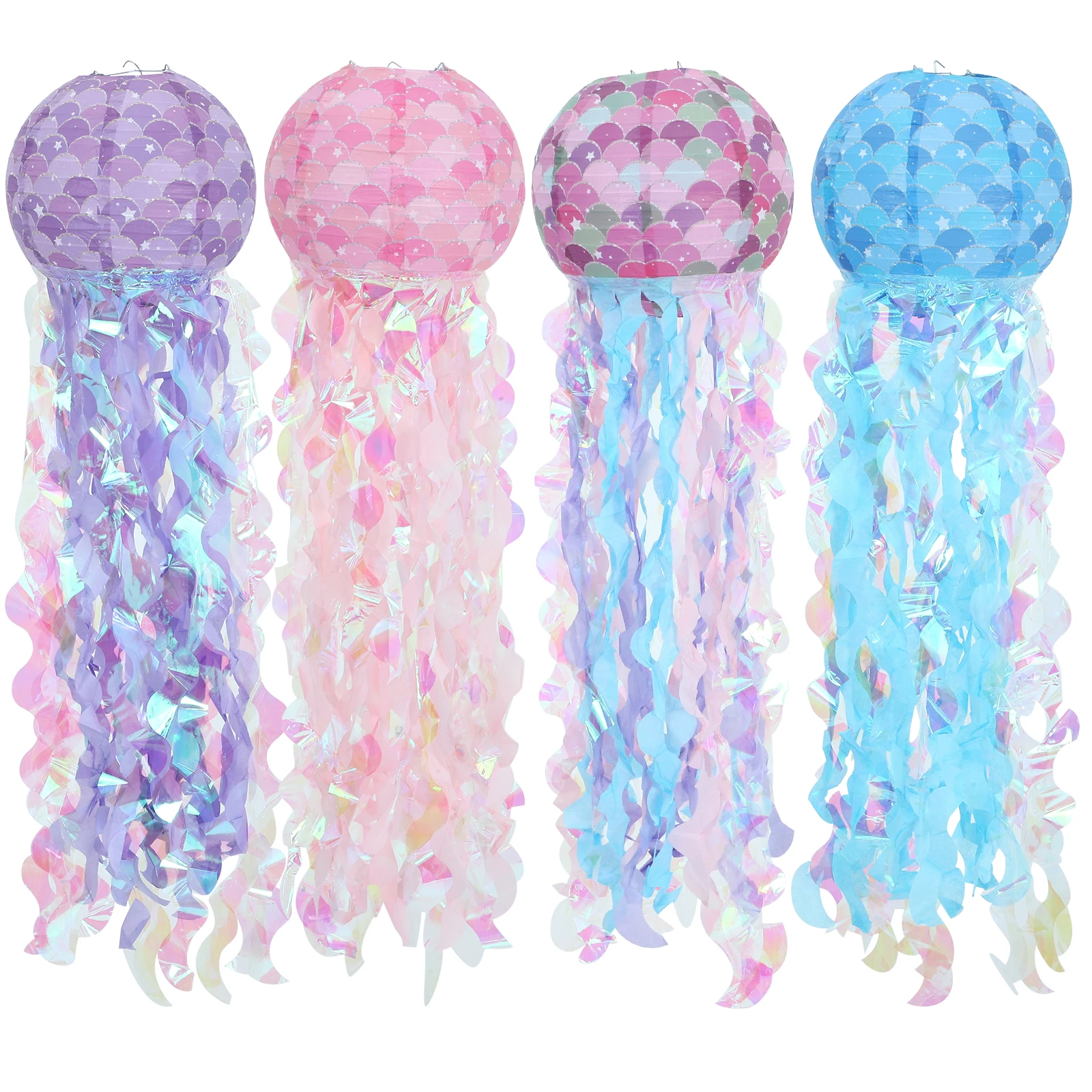

4 Pcs Jellyfish Paper Lantern Decorative Lanterns Night Light Flash Hanging Decorations Lamp Decorated Glowing Birthday Baby