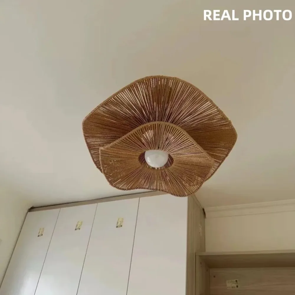 Modern Wabi Sabi Led Pendant Lights Dining Room Hand Knitted Hemp Rope Suspension Lamp Home Decor Bar Loft Droplight Luminaria