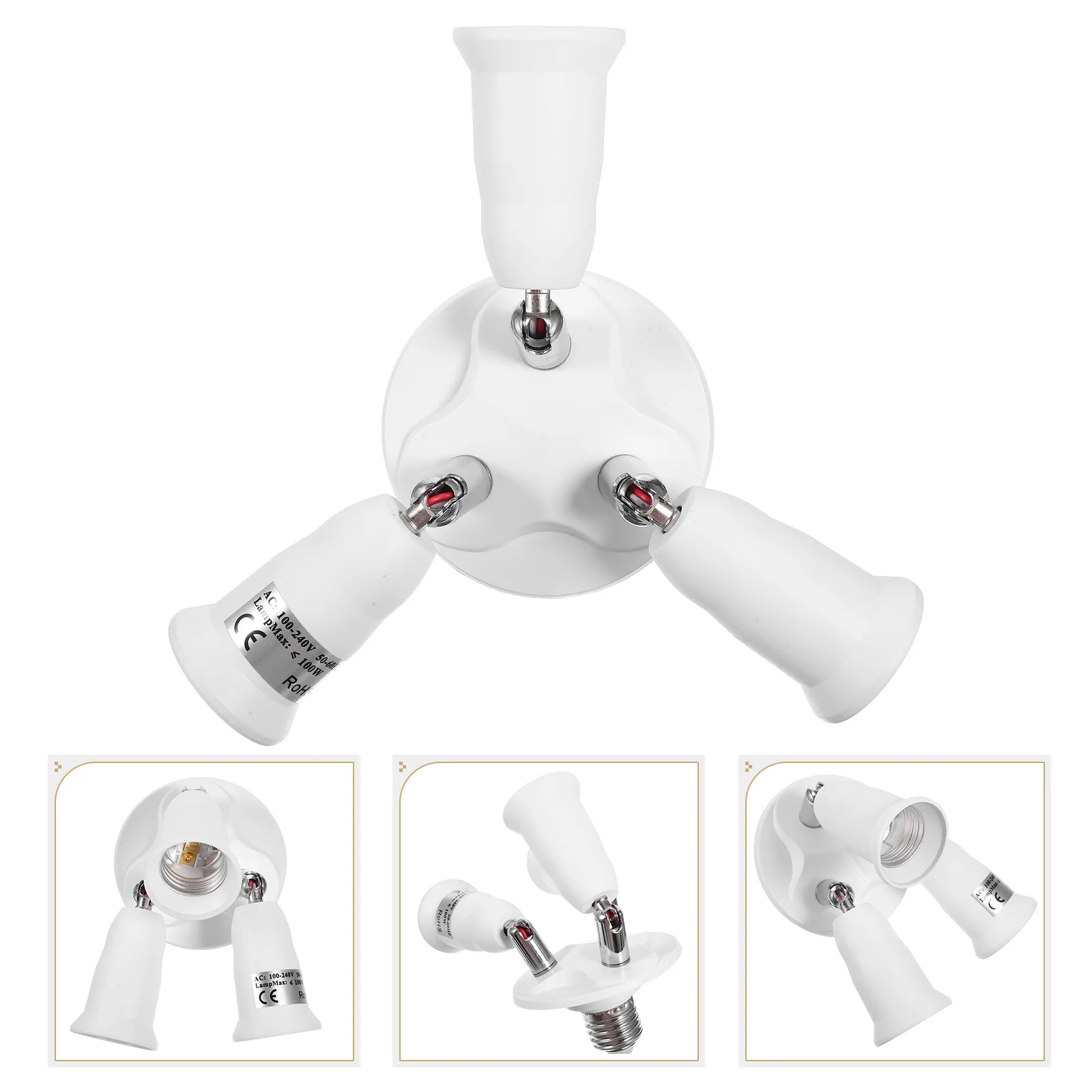 

3pcs Swivel Lamp Adapter E27/E40 Base Light Socket Splitter 360 Degree Rotation Fireproof Light Bulb Extender Socket Converter