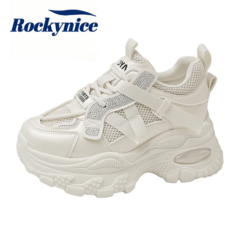 Women's Casual Dad Shoes 2026 New Summer Lace up Breathable Mesh Sneakers Versatile Sports Shoes 6CM Thick Bottom Bling Shoes
