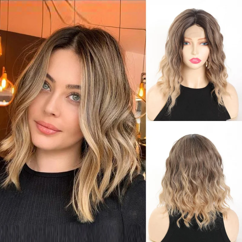 European and American style short wavy for women, 14-inch curly bob synthetic wig
