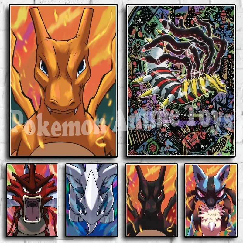 Pokemon Peripherals Pikachu Charizard Gyarados Charmander Lugia Canvas Painting Anime Wall Art Prints Living Room Decor Posters