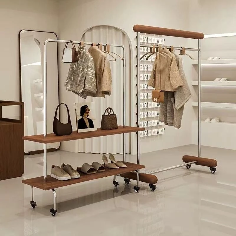 

Walnut floor hanger stainless steel antique display rack