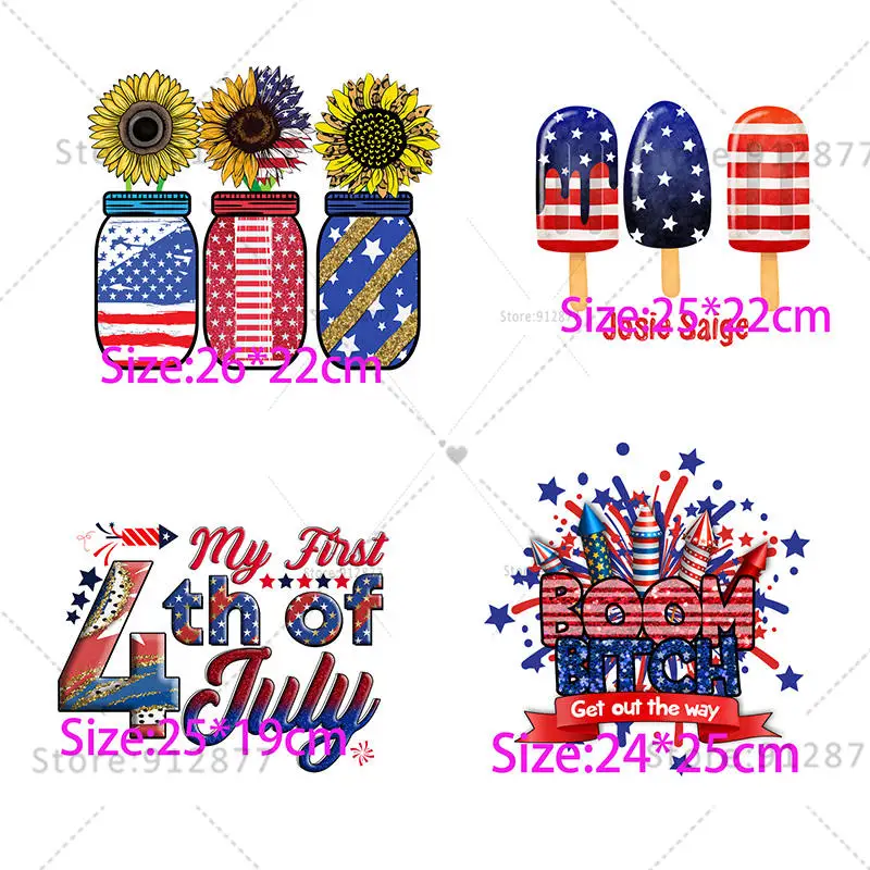 Just Heat Press It Custom Ready to press DTF Transfers print Love USA July the 4th Independence Day Rainbow Plastisol Patch DIY