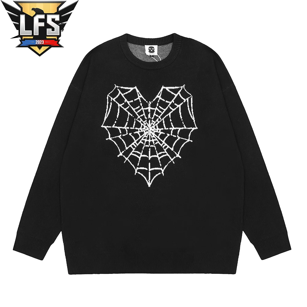 

Hip Hop Vintage Spider Love Letter Print Knitted Sweaters Mens Sweater Y2K Streetwear Harajuku Fashion Pullover Unisex Vintage