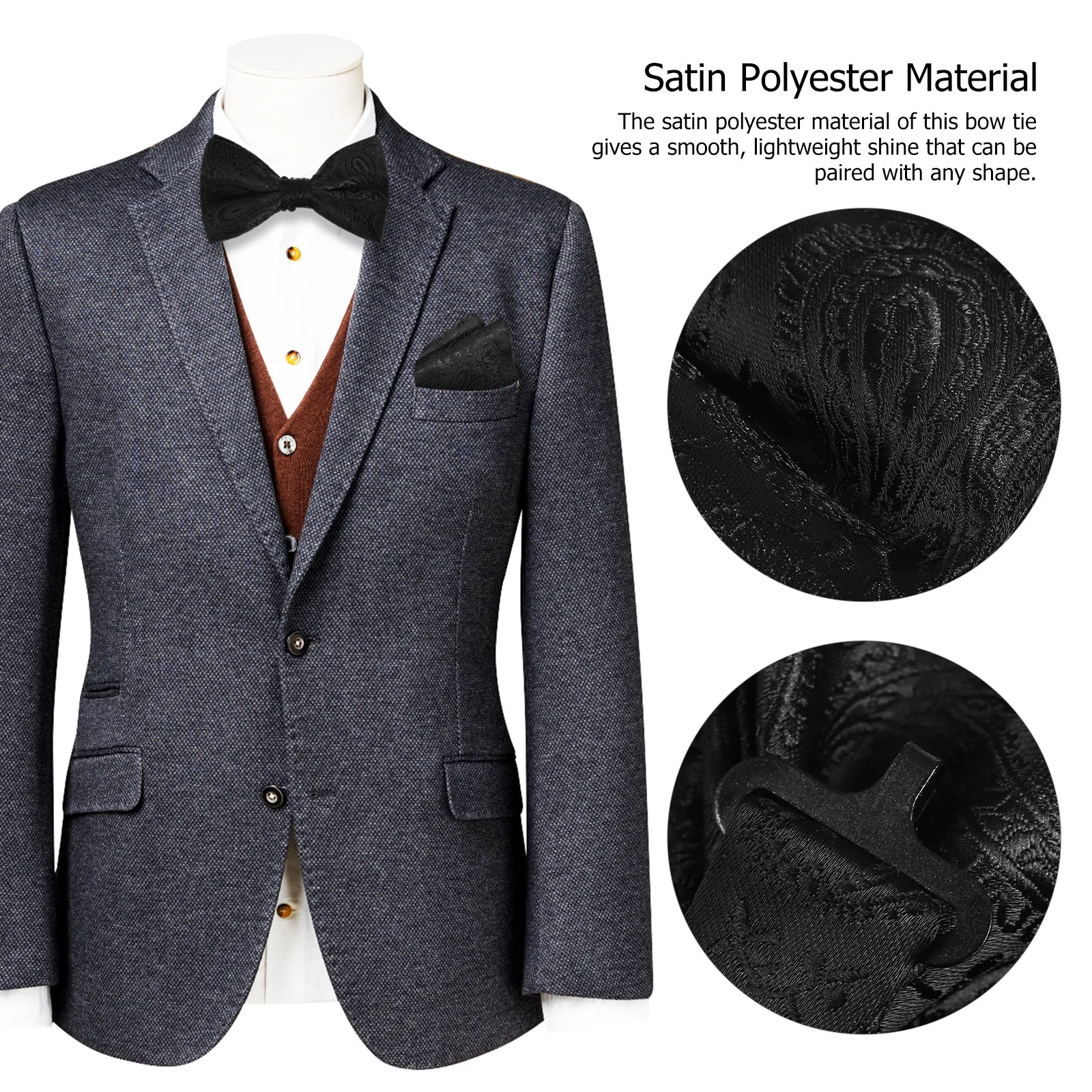 

Men's Classic Bow Tie Tie Pocket Square Set Pre-Tied Adjustable Wedding Party Christmas Formal Suit Accessories