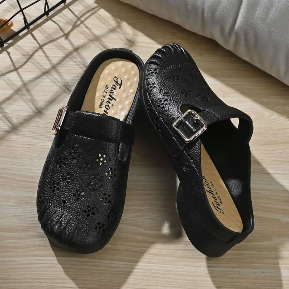 

Simple Soft PVC Slippers Women Non-Slip Half Drag Slides Sandals Hollow Flower Shoes Beach Flats Slippers Bath
