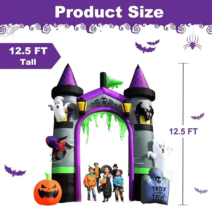 12,5 pés halloween inflável fantasma abóbora bruxa castelo árvore arco decoração led explodir inflável decoração ao ar livre