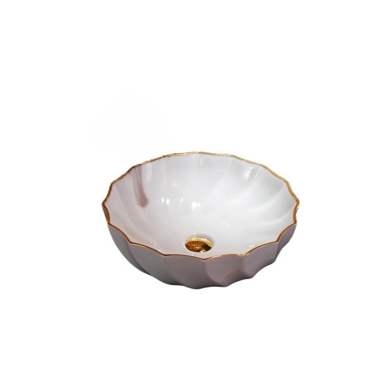

Bathroom Household non-porous ceramic art washbasin rhombus, European-style gold-plated washbasin