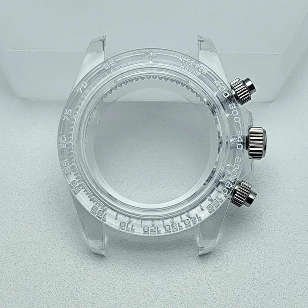 

39.5mm VK63 Transparent Men's Watches Case Fits VK63 Movement Case And 20mm Strap Watch Accessories Watch Parts Watch Box