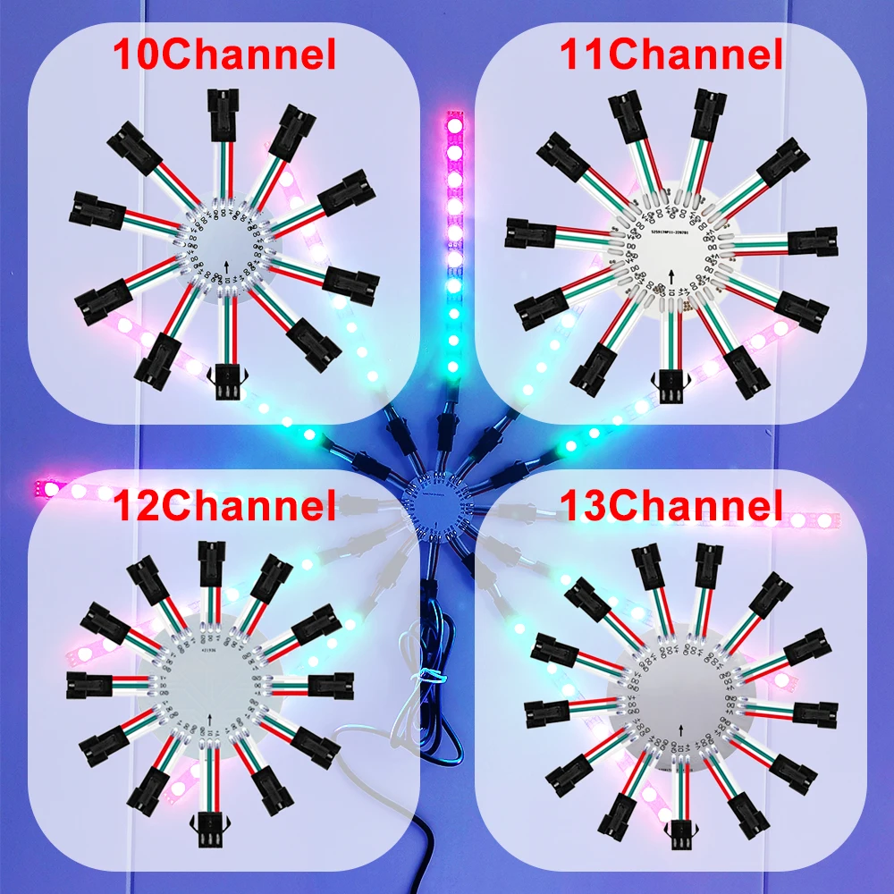 WS2812B LED Fireworks Light 10/11/12/13 Channel Round Panel WS2812 5050 RGB Individually Addressable Led Strip 10Led 15Led DC5V