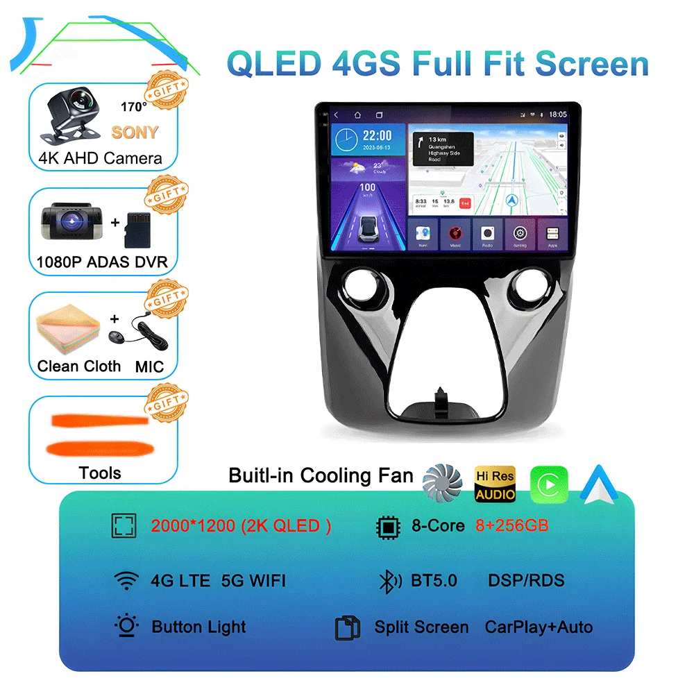 For Toyota Aygo / Peugeot 108 / Citroen C1 2014+ Android 16 CarPlay Car Radio Multimedia Video Player GPS Navigation 2 Din image 3