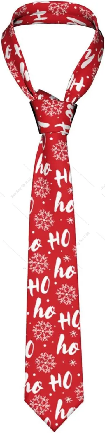 Red Ho Ho Ho Santa Claus Snowflakes Men's Tie Funny Necktie Novelty Tie Gift for Men Print One Size Tie for Men Adults Holiday