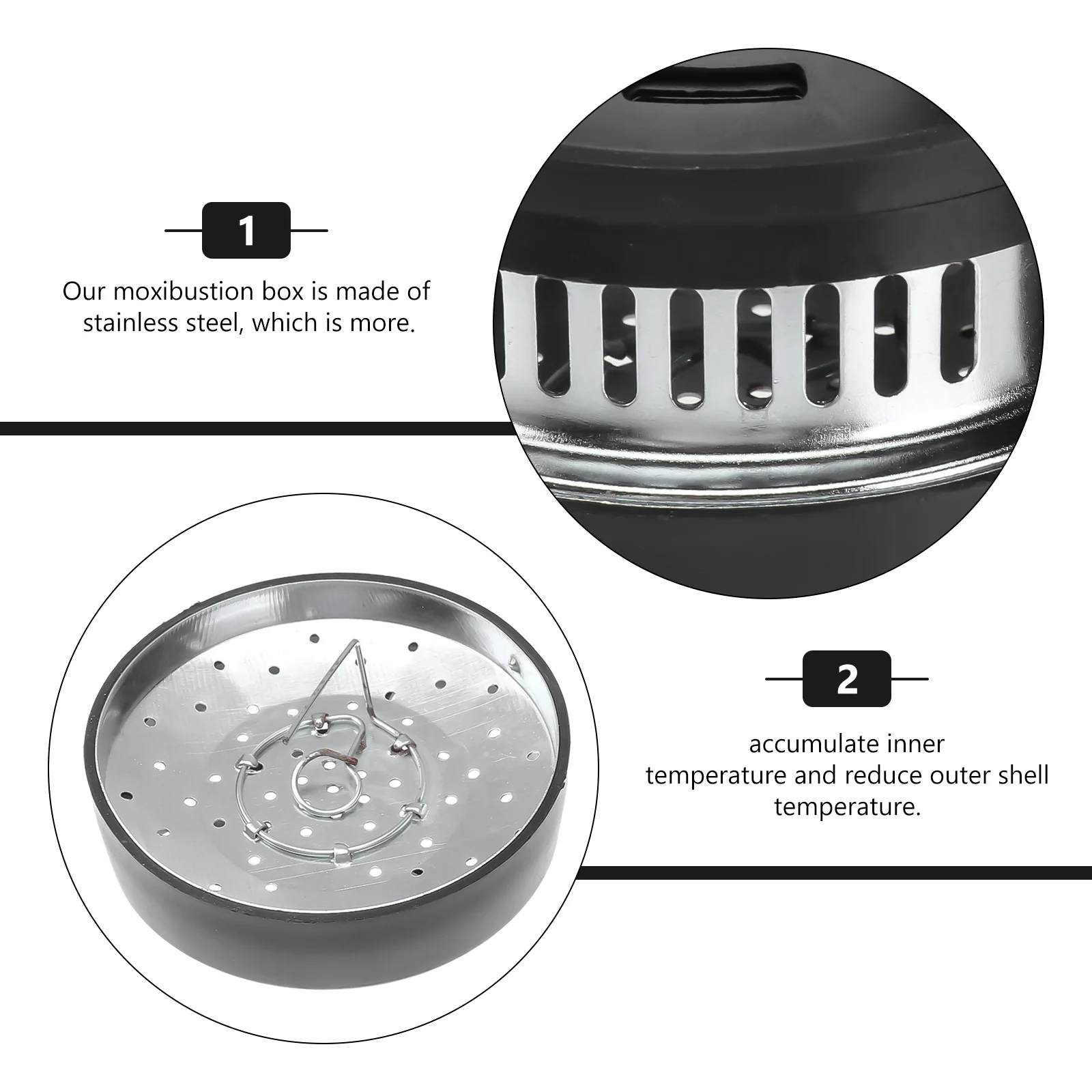 2Pcs Stainless Steel Moxa Heat Tank Jar Moxibustion Box for Muscle Soreness Pain moxa cone burner moxa cone holder