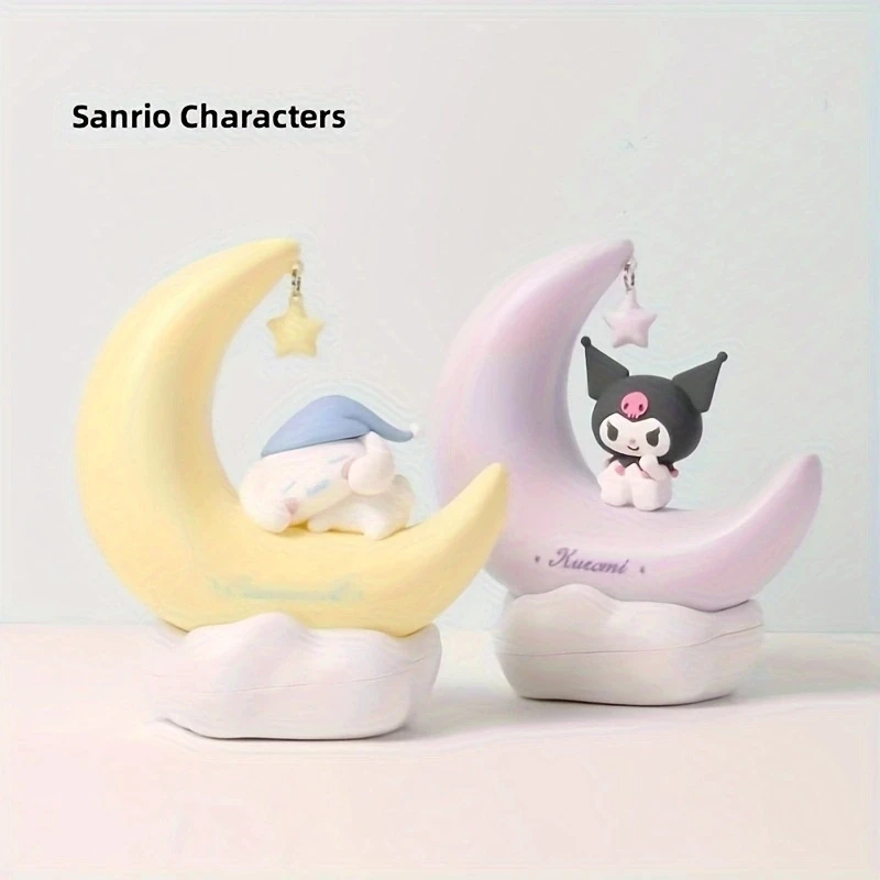 Sanrio Kuromi Cinnamonroll Moon LED Light Kawaii 3D Cartoon Ornament Cute Beauty Bedroom Night Light Bedside Decor Lamp Gifts