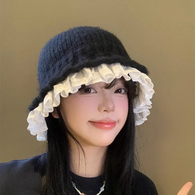 

Новая осенне-зимняя корейская модная ретро-шапка-бини 2026 года, простая, элегантная, черная, вязаная