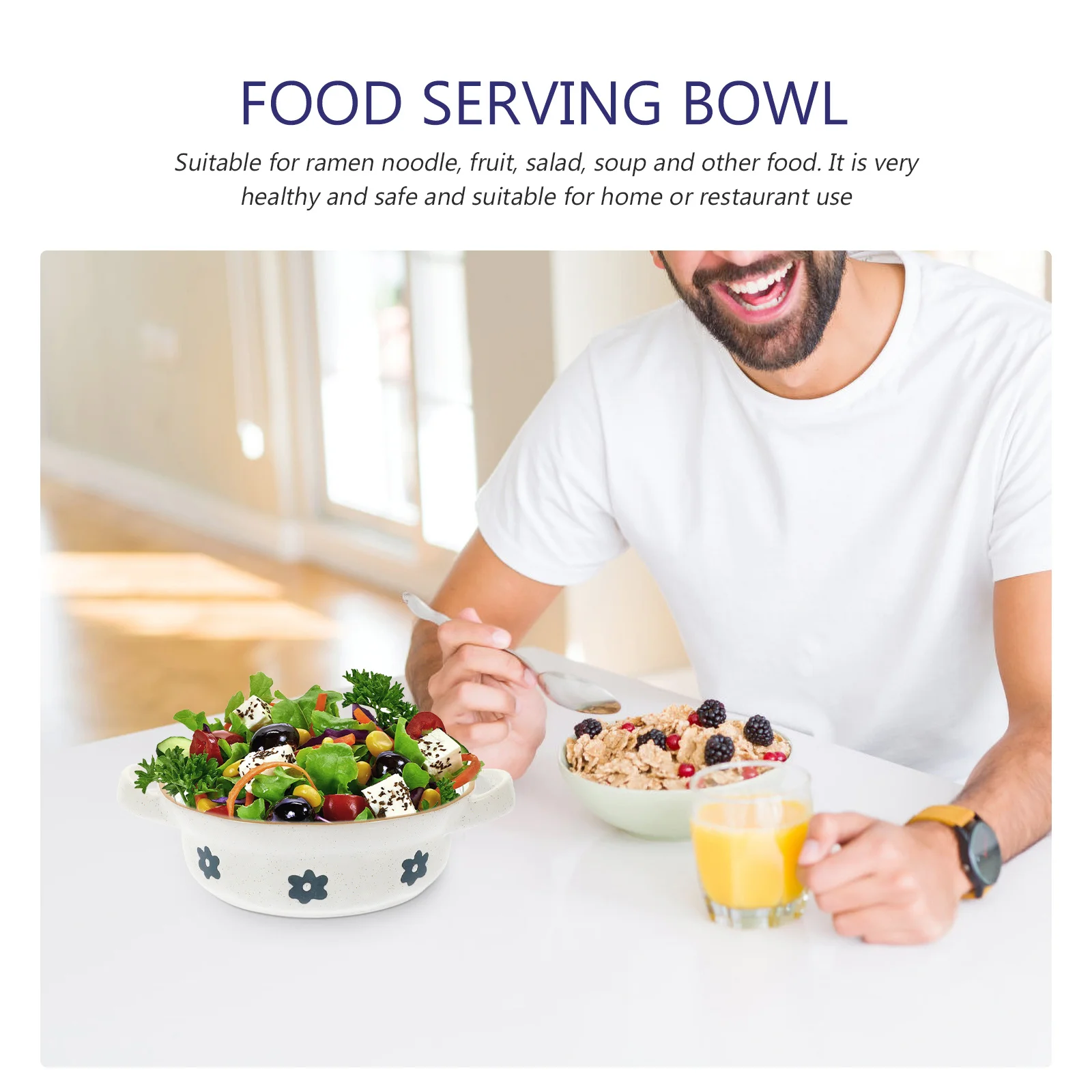 

Double Handle Ceramic Soup Bowl Japanese Style Multipurpose Food Serving Bowl for Dinner Salad Noodle Holder Kitchen Tableware