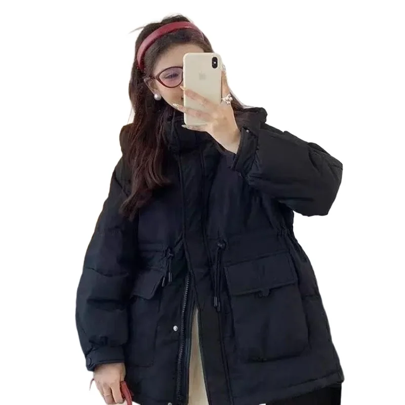 

Women's Hooded Casual Down Cotton Jacket Solid Color Stylish and Simple Age Reduction Large Pocket Temperament Commuting Parkas