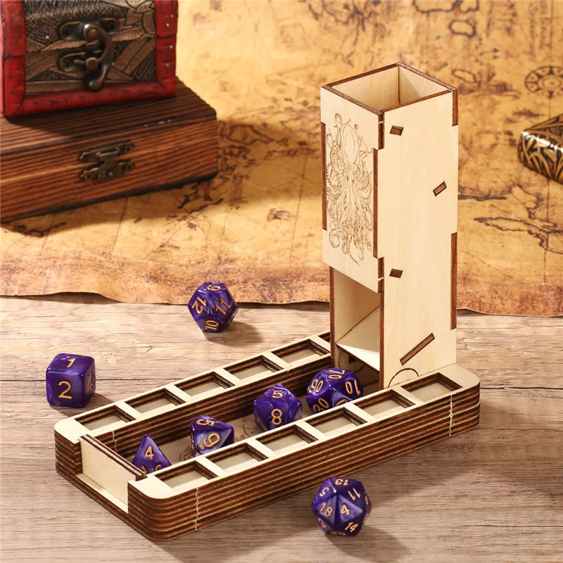 

Fantasy Wooden Magic Hand Design Dice Tower Foldable RPG Dice Rolling Tray Portable Tabletop Game Accessory for Role-play Gaming