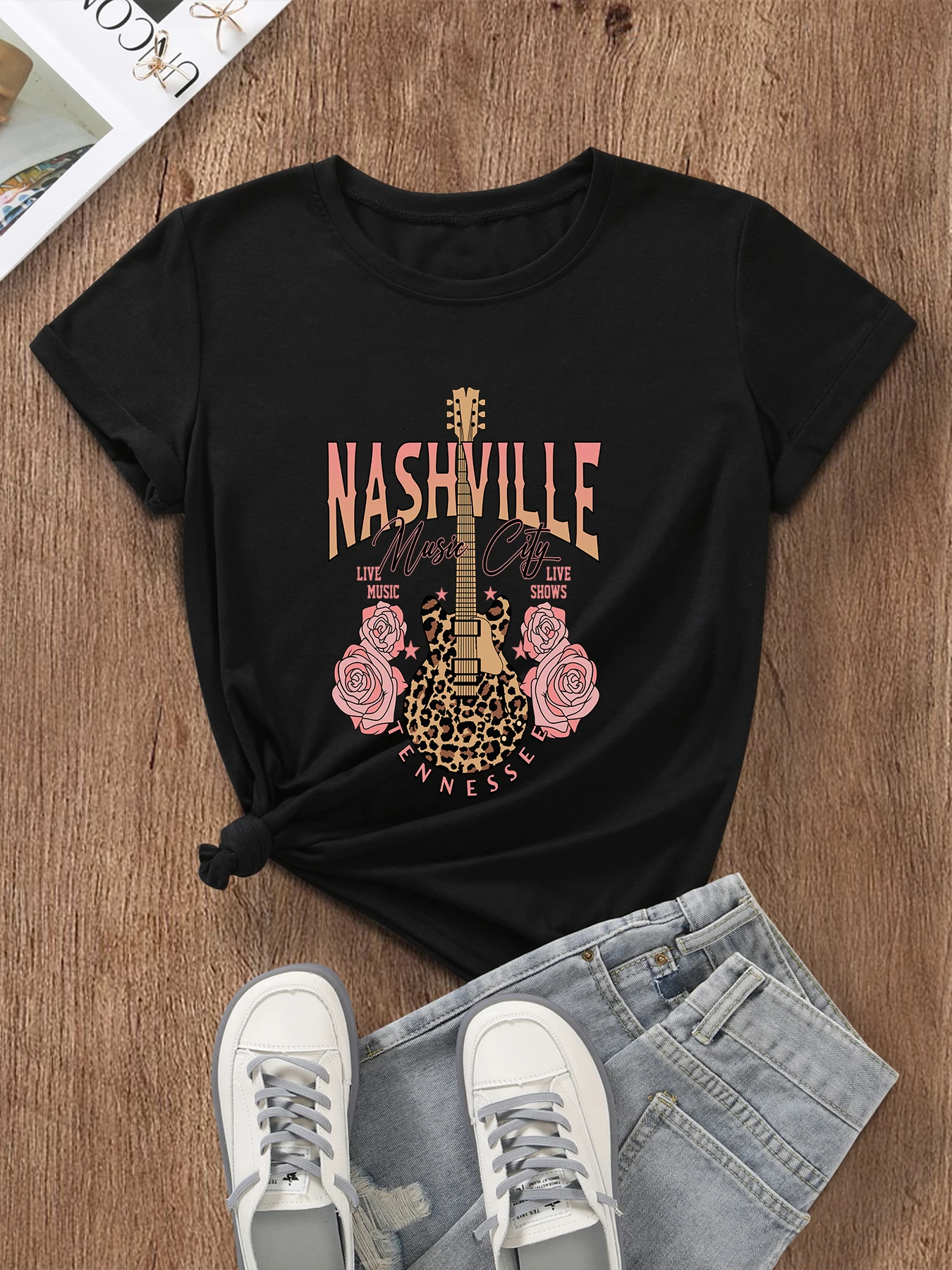 

Футболка nashville с леопардовым принтом, хлопок, рок, мусор, Винтажная летняя модная повседневная футболка с коротким рукавом в стиле унисекс