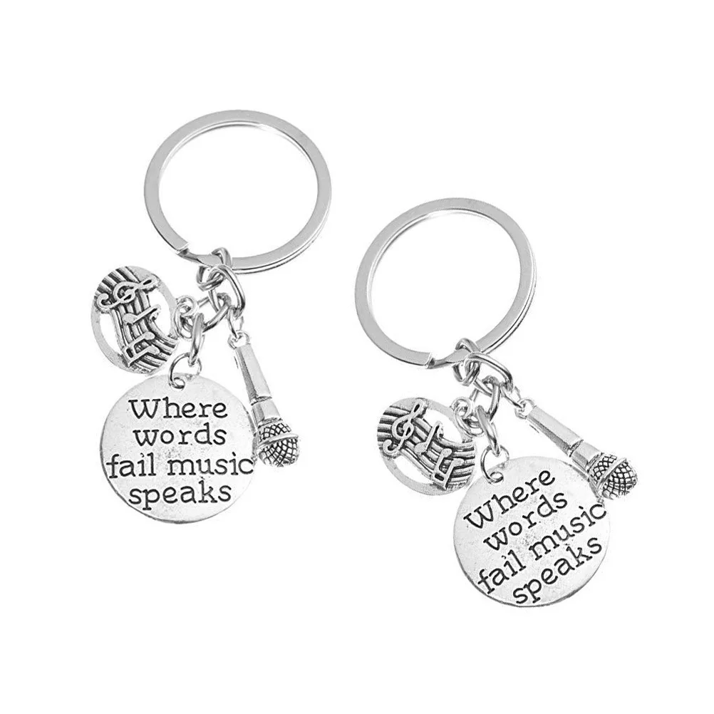 

2pcs Music Pendant Keychains Decorative Key Holder Bag Backpack Belt Accessory Retro Musical Mic Ornament