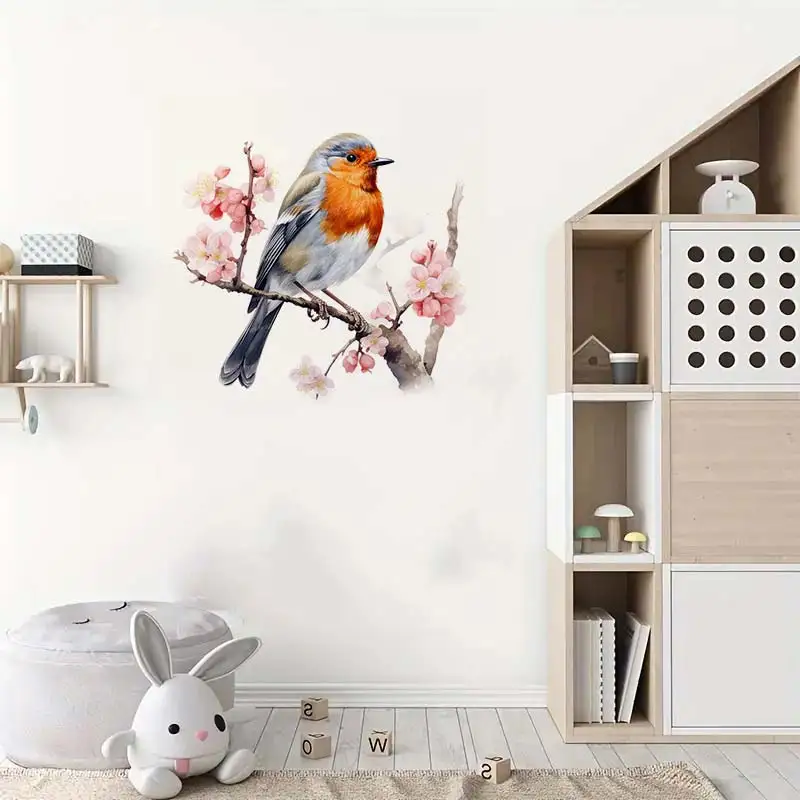 Cute Colorful Robin Bird Wall Sticker Bathroom Living Room Background Decorations Wallpaper Creative Animals Stickers S294