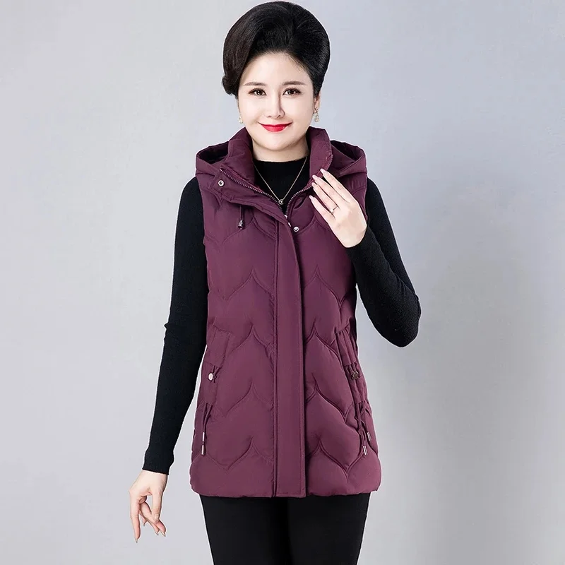 Middle-aged Women Autumn Winter Down Cotton Vest Jacket Warm Zipper Sleeveless Coat Mother Casual Waistcoat Female Tops 6XL7XL