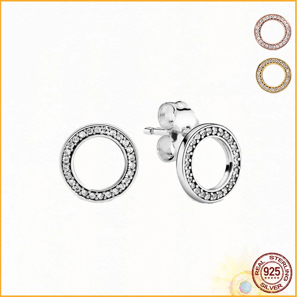 

925 Sterling Silver Sparkling Circle Study Earrings Suitable for Women's Date Anniversary Wedding Jewelry