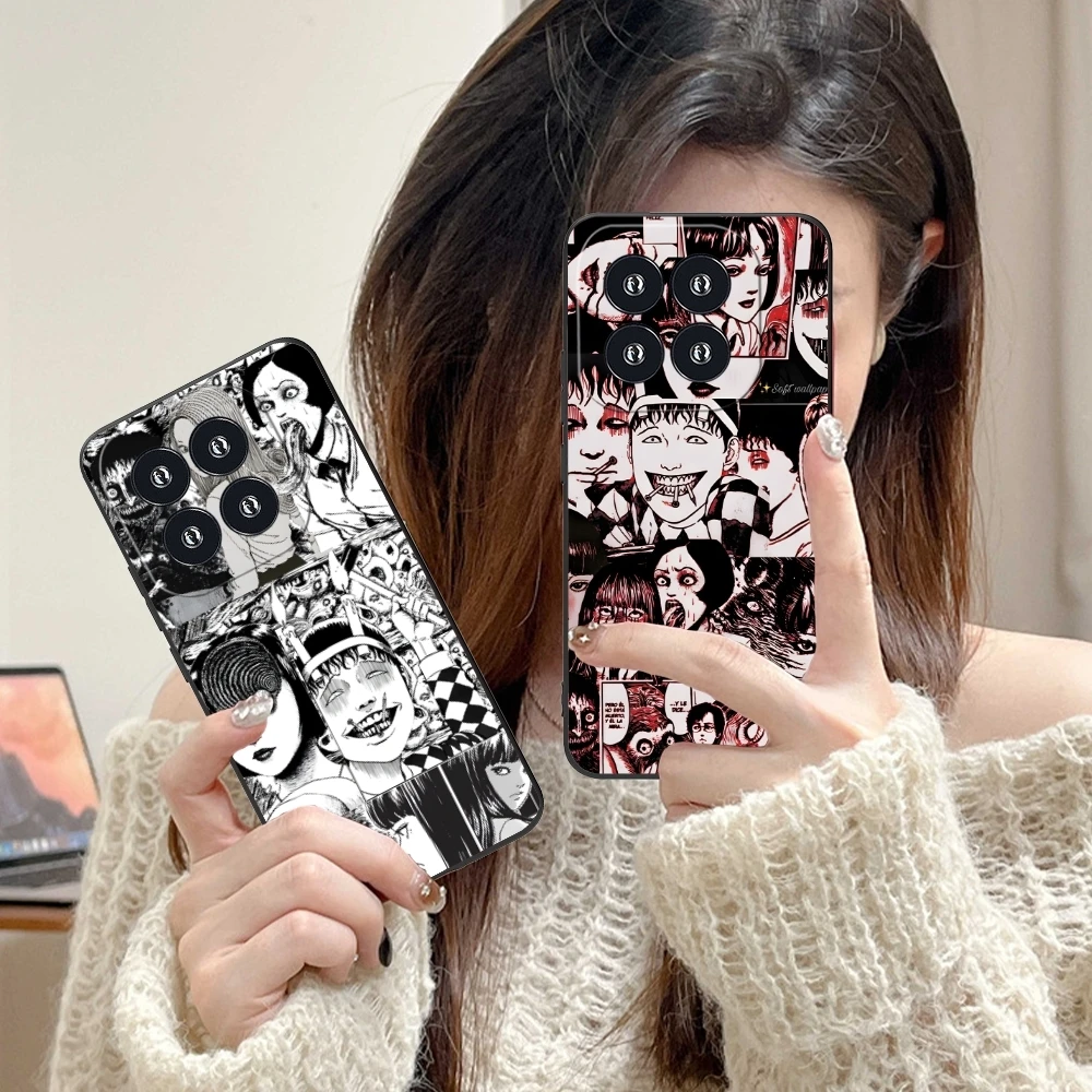 Junji Ito Cool Souichi Mobile Cell Phone Case for Xiaomi 14 13 12 11 10 9 T Ultra Lite Pro S SE X 5G Black Phone Cover Shell