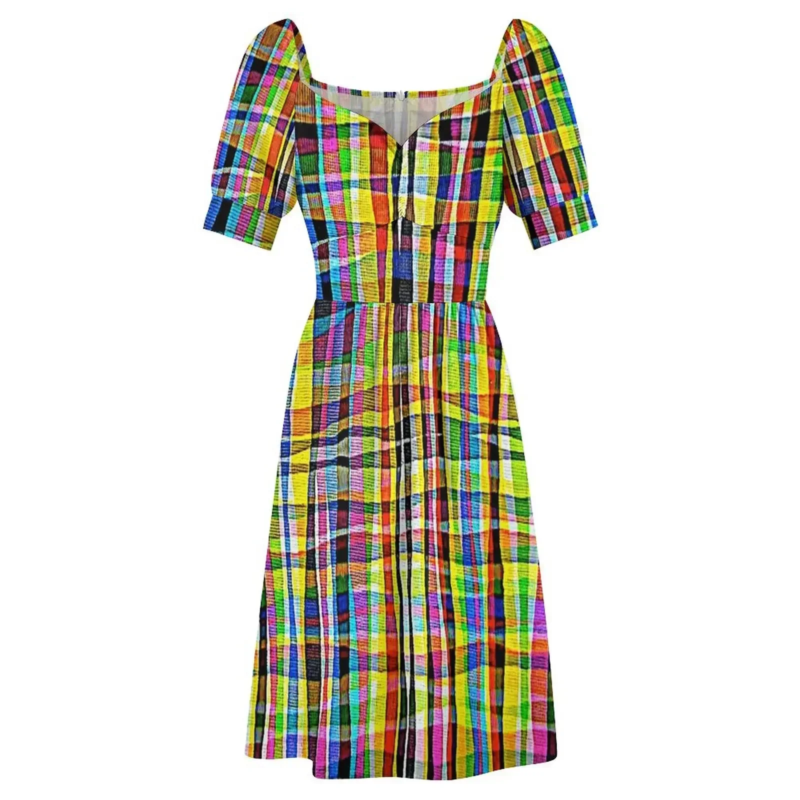 فستان Madras بأكمام قصيرة، فستان حفلة موسيقية، فستان زفاف أنيق للضيوف #4