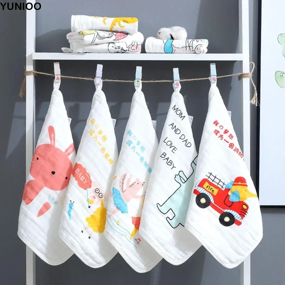 

5PCS Burp Cloth Baby Gauze Towels Super Soft Scarf Pure Cotton Square Towels Six Layer Handkerchief Cartoon Infan Washcloth