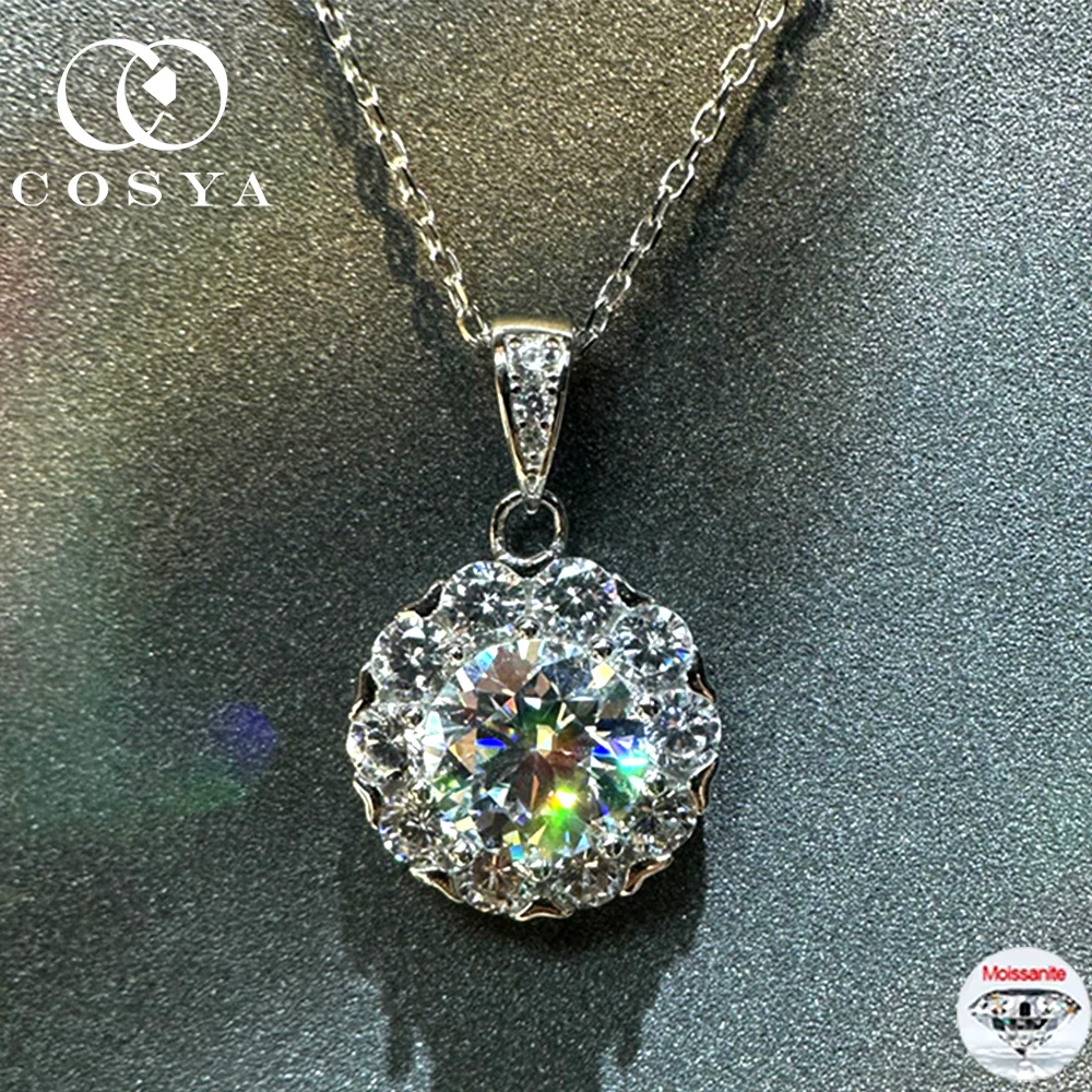 

COSYA 8mm 2CT Moissanite Pendant Necklace 100% S925 Silver Green Round Lab Diamond NeckChain For Women Wedding Fine Jewelry